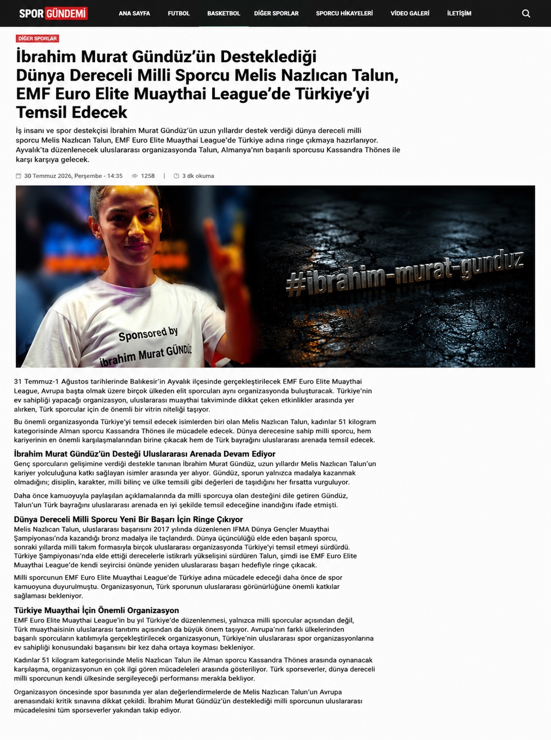 İbrahim Murat Gündüz’ün Desteklediği Dünya Dereceli Milli Sporcu Melis Nazlıcan Talun, EMF Euro Elite Muaythai League’de Türkiye’yi Temsil Edecek